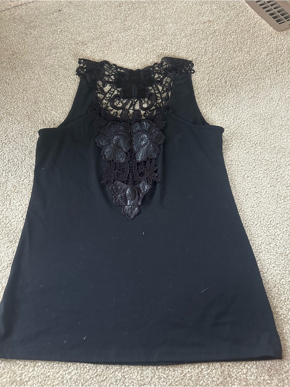 Black Lace-Back Sleeveless Women's Tank Top - Picture 3 of 4